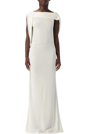 Alberta Ferretti Sukienki, Kobieta, Biały, S, Elegancka Biała Sukienka Maxi z Marszczeniami