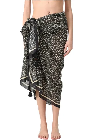 Tory Burch Stroje kąpielowe, Kobieta, Czarny, ONE SIZE, Czarny Sarong z Frędzlami