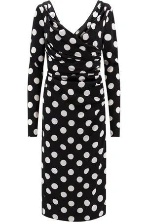 Dolce & Gabbana Sukienki, Kobieta, Czarny, L, Sukienka z wiskozą w kropki