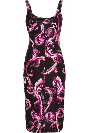 VERSACE Sukienki, Kobieta, Wielobarwność, 3XS, Elegancka Czarna Sukienka Midi