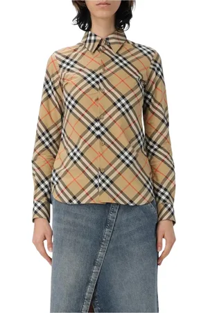 Burberry Bluzki, Kobieta, Beżowy, M, Klasyczna Koszula w Kratę z Bawełny