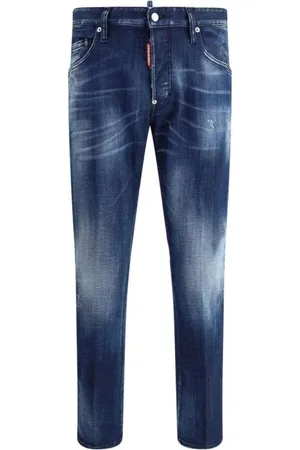 Dsquared2 Jeansy, Mężczyzna, Niebieski, XL, Klasyczne bawełniane jeansy skater z skórzanym naszywką