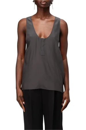Saint Laurent Koszulki, Kobieta, Czarny, M, Czarny Jedwabny Top z Dekoltem w Serek