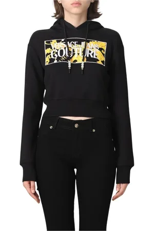 VERSACE Bluzy, Kobieta, Czarny, S, Czarna Bluza z Kapturem i Pętlą Pearl