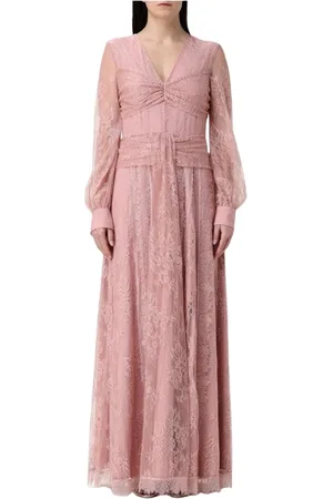 Pinko Sukienki, Kobieta, Różowy, S, Elegancka Różowa Sukienka Maxi z Koronką
