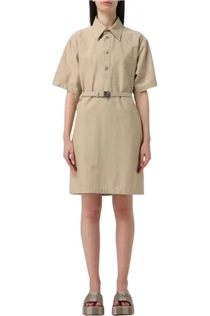Fendi Sukienki, Kobieta, Beżowy, S, Elegancka Beżowa Sukienka z Paskiem