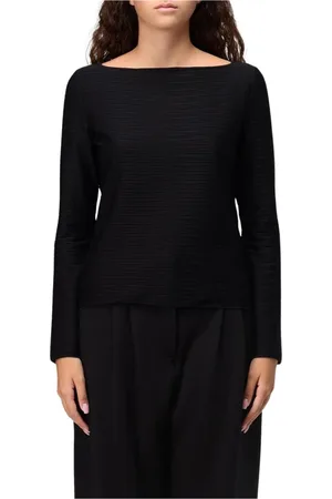 Emporio Armani Koszulki, Kobieta, Czarny, XL, Czarna Bluzka z Dekoltem w Kształcie Łodzi