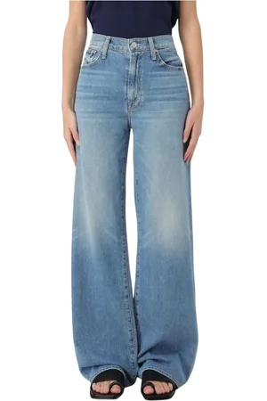 Mother Jeansy, Kobieta, Niebieski, W29, Denim, High Waisted Wide Leg Jeansy Relaxed Fit