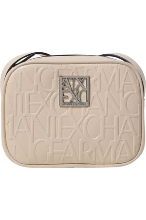 Armani Exchange Torebki, Kobieta, Beżowy, ONE SIZE, Czarna torba na ramię z tłoczonym logo