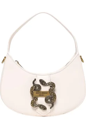 Roberto Cavalli Torebki, Kobieta, Biały, ONE SIZE, Wężowa Mini Kopertówka z Ozdobami