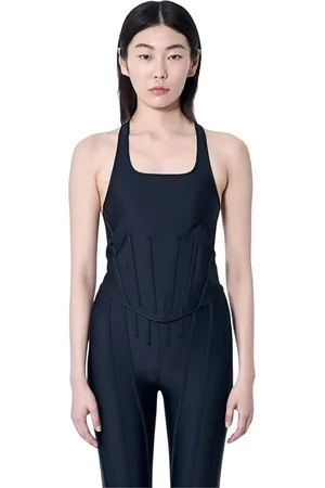 MUGLER Koszulki, Kobieta, Niebieski, S, Top Gorsetowy z Dekoltem