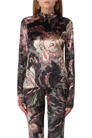 Etro Koszulki, Kobieta, Wielobarwność, S, Kwiatowy Mock Neck Top