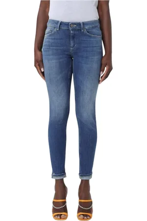 Dondup Jeansy, Kobieta, Niebieski, W27, Denim, Niebieskie Skinny Jeansy z Podwiniętym Dołem