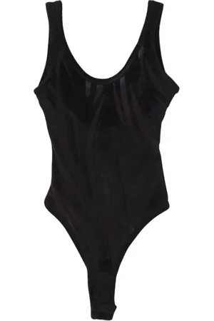 MUGLER Koszulki, Mężczyzna, Czarny, L, Welwetowy Body z Prześwitującym Panelem