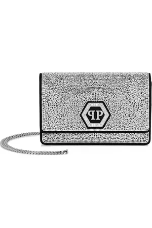Philipp Plein Torebki, Kobieta, Czarny, ONE SIZE, Czarna Torba z włókna szklanego i skóry z kamieniami