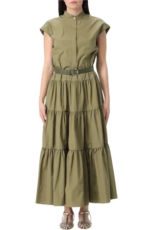 Max Mara Sukienki, Kobieta, Zielony, M, Elegancka Zielona Sukienka Maxi z Rąbkiem