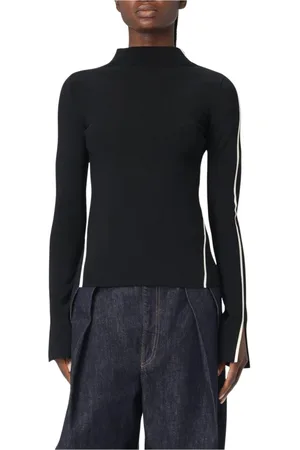 Sportmax Koszulki, Kobieta, Czarny, XS, Wysoki Golf Sweterkowy z Wzorem