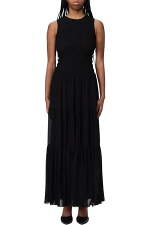 Michael Kors Sukienki, Kobieta, Czarny, M, Elegancka Czarna Sukienka Maxi z Falbanami