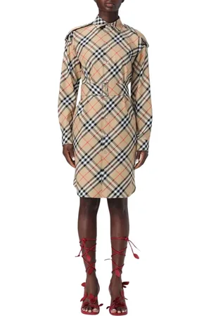 Burberry Sukienki, Kobieta, Beżowy, S, Elegancka Sukienka z Bawełnianej Popeliny