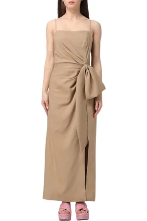 Msgm Sukienki, Kobieta, Beżowy, S, Elegancka lniana sukienka maxi z kokardą