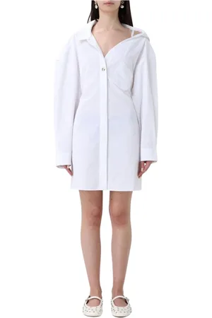 Jacquemus Sukienki, Kobieta, Biały, S, Biała Sukienka Midi z Plisami
