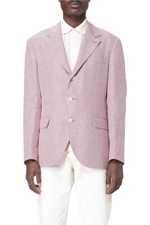 Brunello Cucinelli Kurtki, Mężczyzna, Czerwony, 2XL, Gingham Linen Classic Fit Blazer
