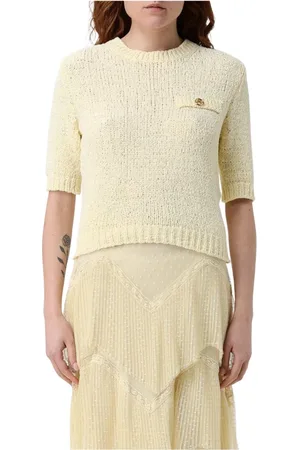 Twin-Set Swetry, Kobieta, Żółty, XS, Biała sweter z krótkim rękawem