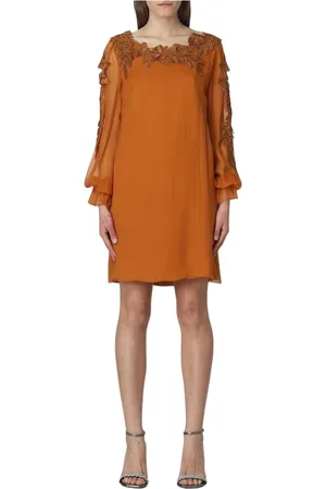 Alberta Ferretti Sukienki, Kobieta, Pomarańczowy, L, Pomarańczowa Haftowana Mini Sukienka
