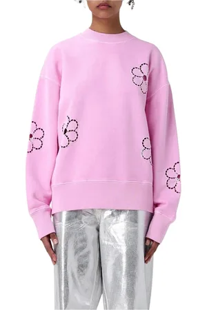 Msgm Bluzy, Kobieta, Różowy, M, Różowy Flower Cutout Sweatshirt