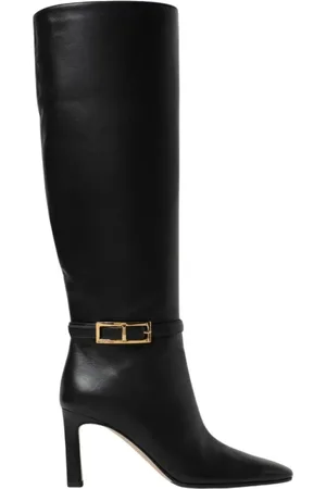 Sergio Rossi Buty, Kobieta, Czarny, 39 EU, Eleganckie Skórzane Kozaki za Kolano