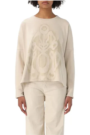 Dondup Bluzy, Kobieta, Beżowy, XS, Bluza z Abstrakcyjnym Nadrukiem