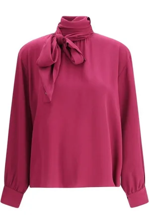 Prada Bluzki, Kobieta, Fioletowy, S, Jedwabna Bluzka z Kołnierzem Sash