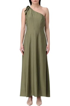 HANITA Sukienki, Kobieta, Zielony, M, Rayon, Elegancka Sukienka Maxi z Jednym Ramieniem