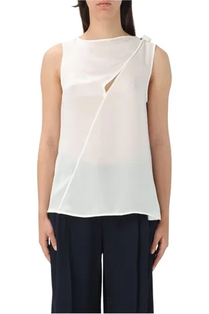 Emporio Armani Koszulki, Kobieta, Biały, L, Elegancka Liliowa Jedwabna Bluzka
