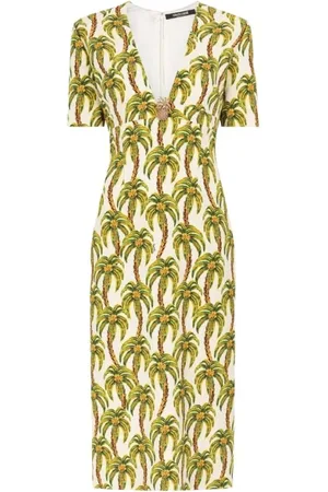 Roberto Cavalli Sukienki, Kobieta, Zielony, S, Sukienka Midi z nadrukiem palm
