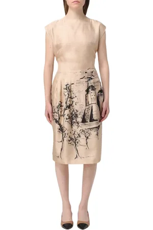 Alberta Ferretti Sukienki, Kobieta, Beżowy, S, Elegancka Jedwabna Sukienka Midi