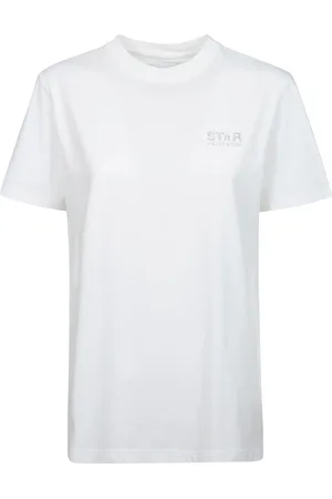 Golden Goose Koszulki, Kobieta, Biały, M, Glitter Star Logo T-shirt