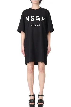 Msgm Sukienki, Kobieta, Czarny, S, Graficzna Sukienka T-shirt Kobieta Biała