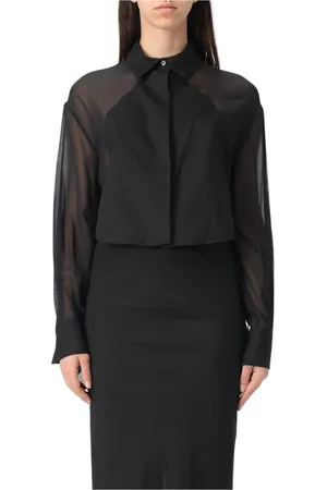ERIKA CAVALLINI Bluzki, Kobieta, Czarny, S, Czarna Jedwabna Prześwitująca Bluzka Elegancki Styl
