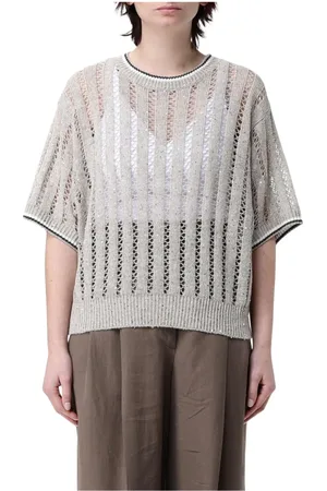 Brunello Cucinelli Swetry, Kobieta, Beżowy, XL, Beżowy Sweter z Drobnej Dzianiny