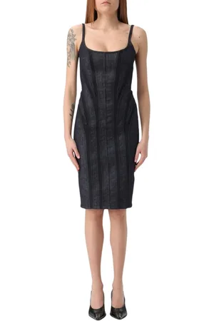 MUGLER Sukienki, Kobieta, Niebieski, M, Denim, Niebieska Dopasowana Sukienka Dżinsowa Bez Rękawów