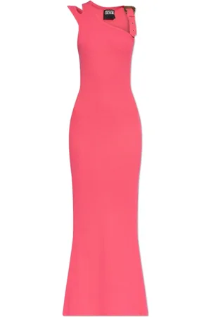 VERSACE Sukienki, Kobieta, Różowy, S, Bawełna, Prążkowana sukienka na ramiączkach