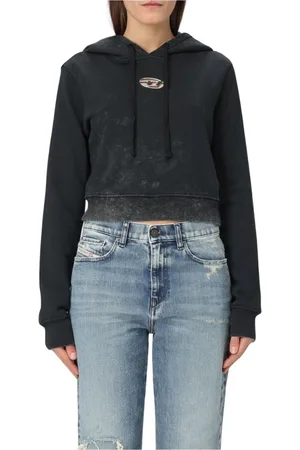 Diesel Bluzy, Kobieta, Czarny, L, Czarny Cropped Hoodie w luźnym fasonie