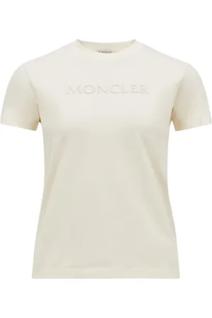 Moncler Koszulki, Kobieta, Biały, M, Bawełna, Haftowany Tonalny Logo Bawełniany T-shirt