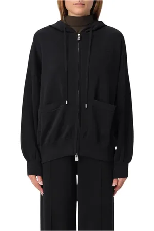Pinko Bluzy, Kobieta, Czarny, M, Czarny Sweter z Kapturem i Kieszeniami