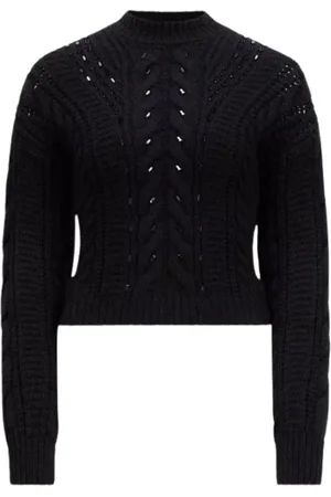 Moncler Swetry, Kobieta, Czarny, L, Wełna, Czarny sweter z moheru i wełny z haftem
