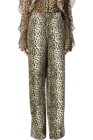BLUMARINE Jeansy, Kobieta, Wielobarwność, M, Leopard Print Silk Blouse with Ruffles