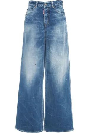 Dsquared2 Jeansy, Kobieta, Niebieski, 2XS, Niebieskie Jeansyy Wide Leg z Przetarciami