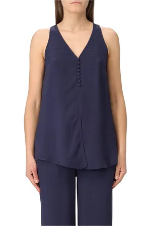 Emporio Armani Koszulki, Kobieta, Niebieski, L, Niebieski Jedwabny Top Tank Stylowy Uniwersalny
