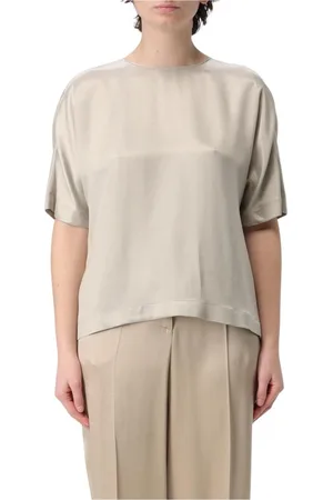 Giorgio Armani Bluzki, Kobieta, Szary, 2XL, Bluzka z Jedwabiu Krótkie Rękawy Luźny Krój